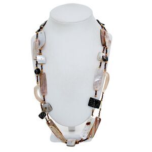 Estate Mother of Pearl and Wood Double Strand Necklace 24"